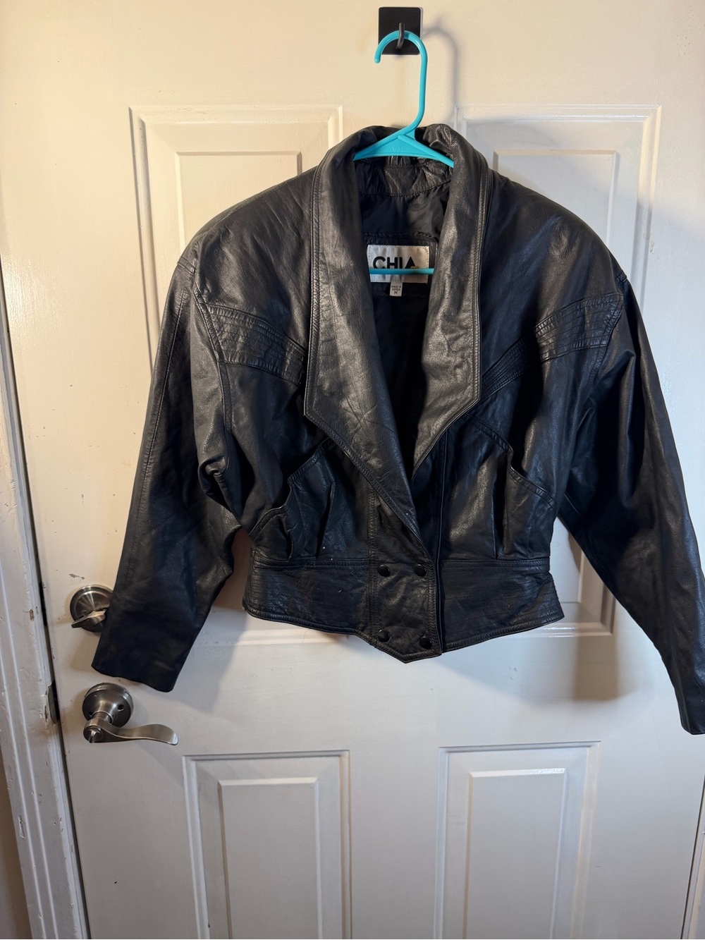 🖤 Vintage CHIA Black Genuine Leather Moto Jacket – Size M